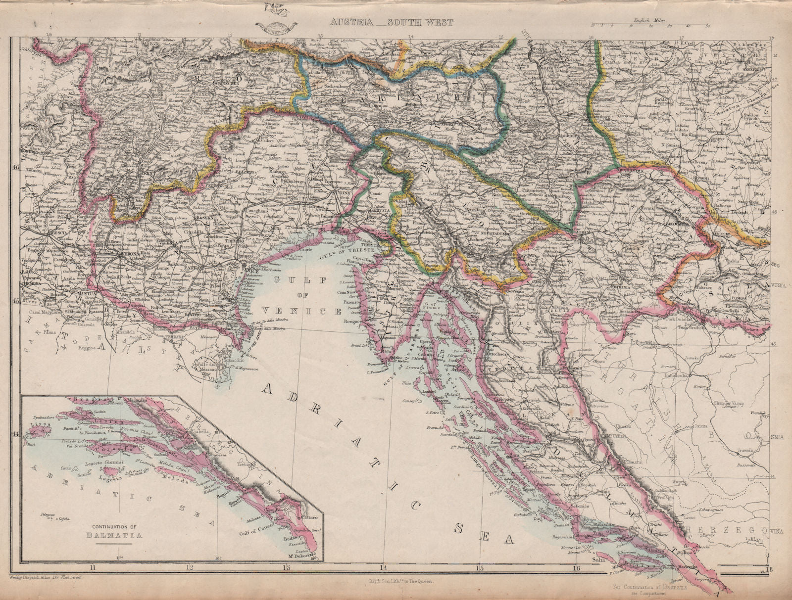 AUSTRIAN EMPIRE SW. Dalmatia Croatia Venice Tyrol Carinthia. DOWER 1862 map